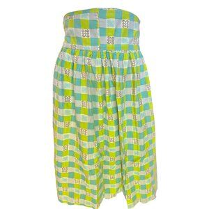 MCM Apron Tie Closure Green Turquoise Checkered high waist w/ pocket 22.25” L